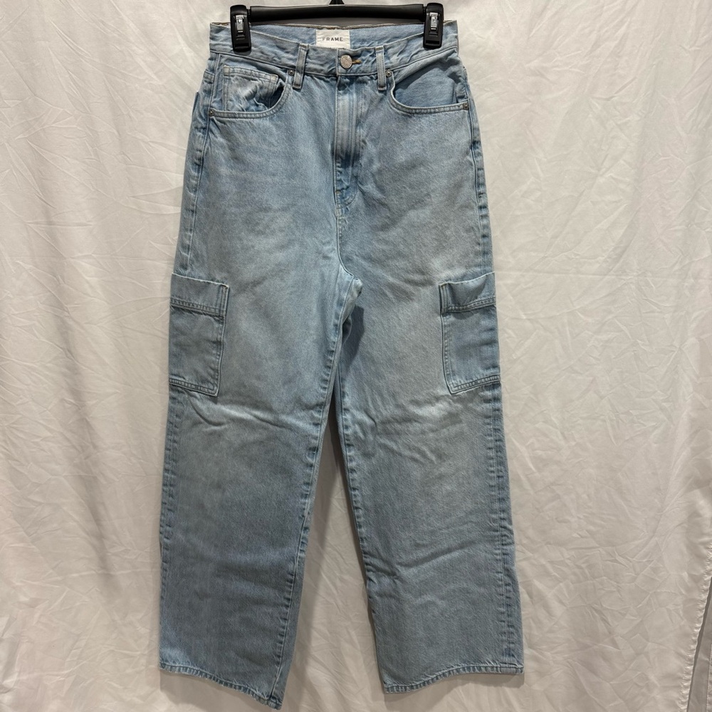 Frame Wide Leg Genoa Utility Cargo Jeans Size 28 Light Wash Cotton USA Made